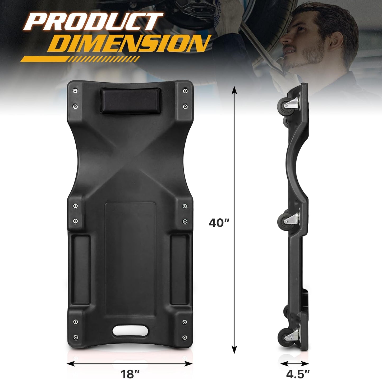 Magshion Rolling Garage with Padded Headrest, Shop Creeper 40" Mechanic Cart with Double Tool Tray and 6 Casters, 330 lbs Capacity Lightweight Automotive Creeper, (Black)