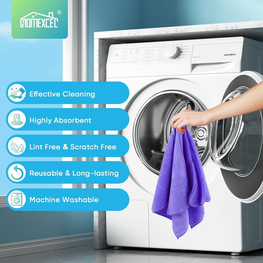 HOMEXCEL Purple Microfiber Cleaning Cloth, 12 Pack Premium Microfiber Towels for Cars, Lint Free, Scratch-Free, Highly Absorbent, Reusable Cleaning Rags for Car, Household, Kitchen, Window,11.5"X11.5"