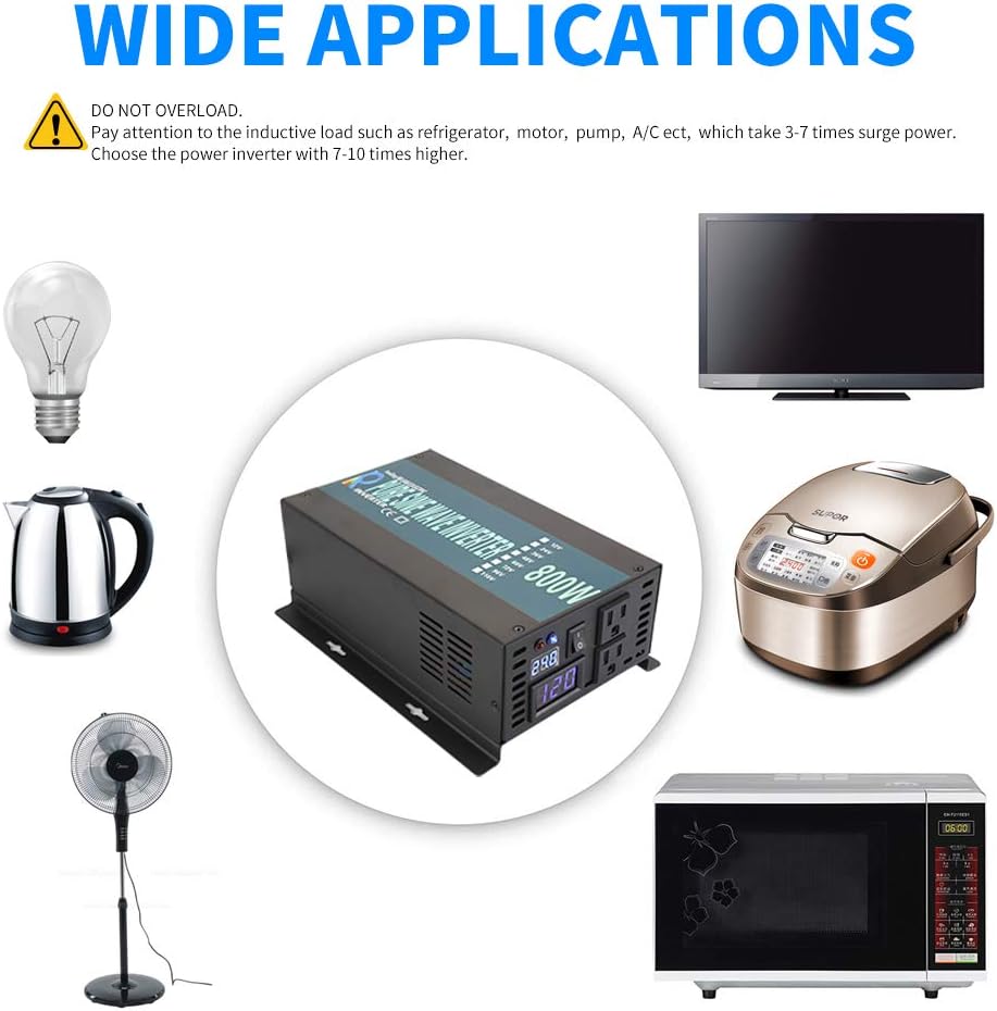 WZRELB Full Power Full Power Endurable Led Display 800W Pure Sine Wave Solar Inverter 12Vdc to 120Vac, (RBP80012B1)
