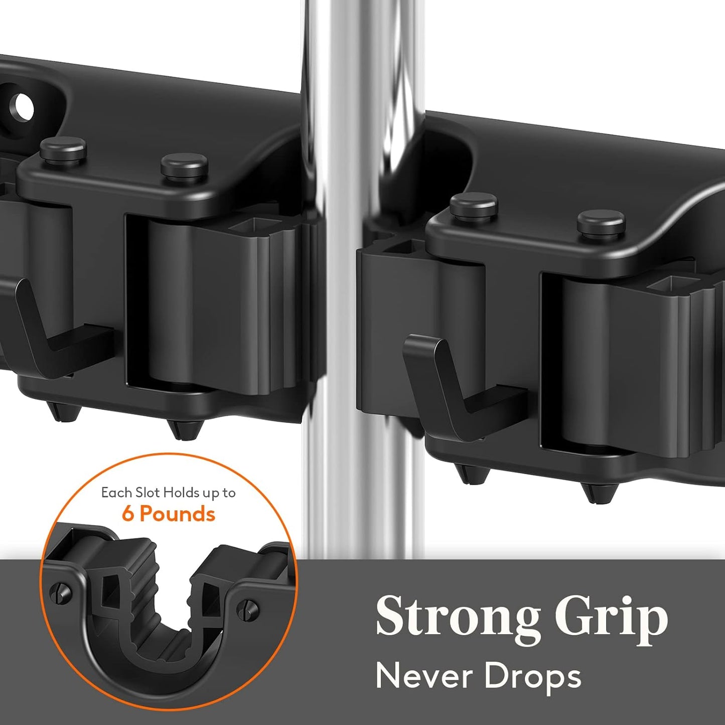 Lifewit Mop and Broom Holder Wall Mount, Anti-Slip Broom Hanger for Kitchen Organization, Heavy Duty Cleaning Supplies Organizer, Easy Install Tool Organizer for Closet, Garage, 2 Pack, Black