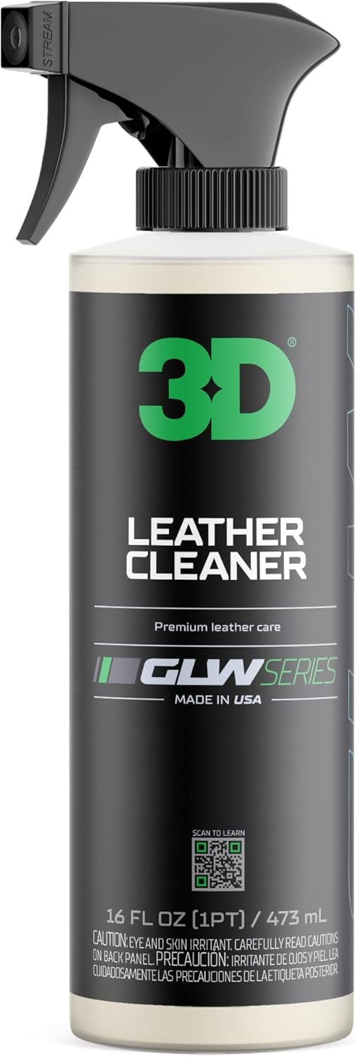 3D Leather Cleaner for Car, GLW Series | Ultimate Deep Cleaning | Removes Dirt, Grease, Body Oils | DIY Car Detailing | Versatile Cleaner for All Leather Goods | 16 oz