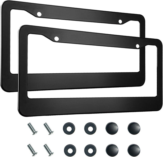 2PCS Matte Black License Plate Frames, 2 Holes Solid Aluminum License Plate Holder, Universal Car License Plate Frame for Man, Licence Plate Frame Black and Screws, by Lengnoyp