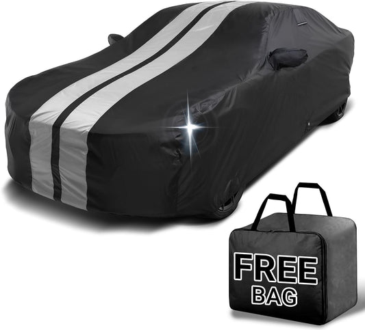 iCarCover Custom Car Cover for Chevy Prizm (1998-2002) Waterproof All Weather Rain Snow UV Sun Protector Full Exterior Indoor Outdoor Car Cover (Stripe - Black/Gray)