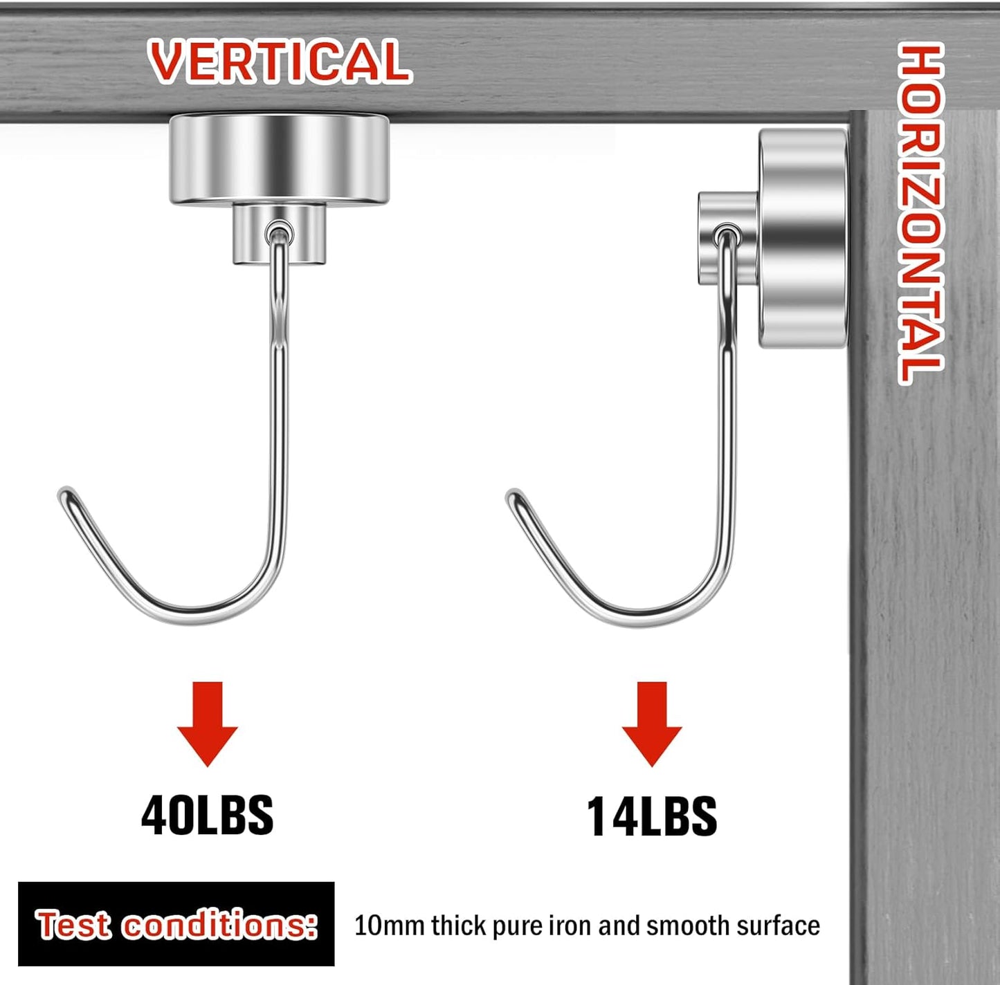 FINDMAG Strong Magnetic Hooks, 40lbs+ Magnetic Hooks Heavy Duty 2025 Cruise Ship Essentials, Strong Neodymium Magnet Hooks for Classroom, Home, Refrigerator, Locker Accessories, 6 Pack, Silver