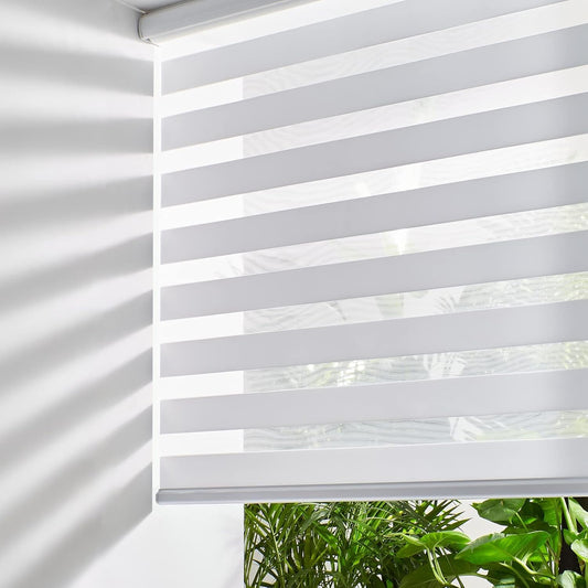 Persilux Zebra Blinds for Windows, Cordless Roller Shades Window Treatments (69" W x 72" H, White) Light Filtering Dual Layer Roller Window Shades Light Filtering Sheer Shades for Home and Office
