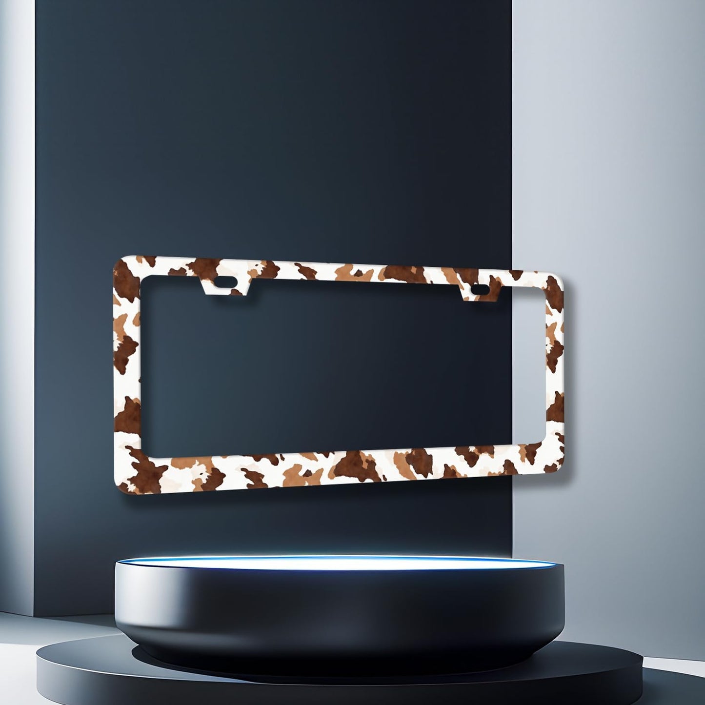 Brown White Cows Print License Plate Frame Animals License Plate Holder Stainless Steel Funny Design with 2 Holes and Screws 12.3" x 6.3"