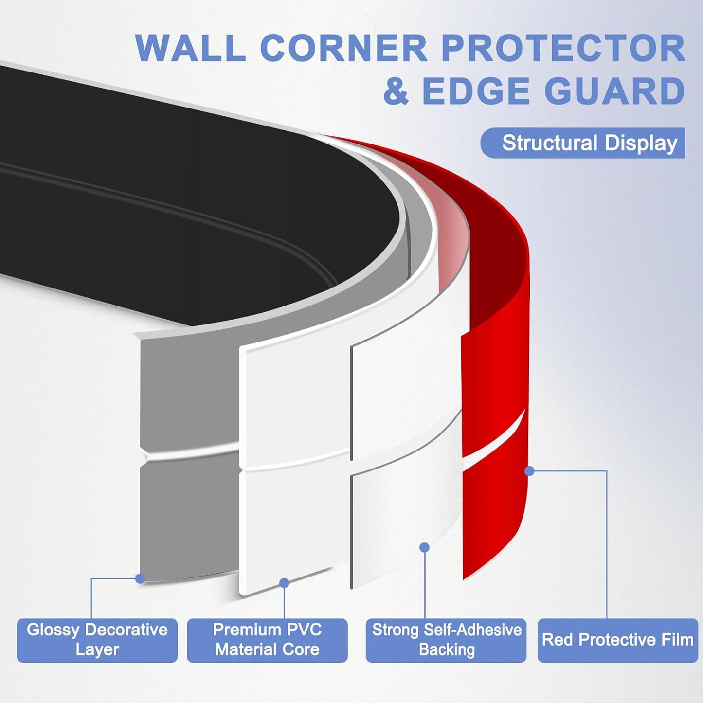 Wall Corner Protector Moulding Trim Peel and Stick Wall Corner Guards Trim Flexible Self Adhesive Edge Protector Moulding, 1.6 in x 10 Ft, Black