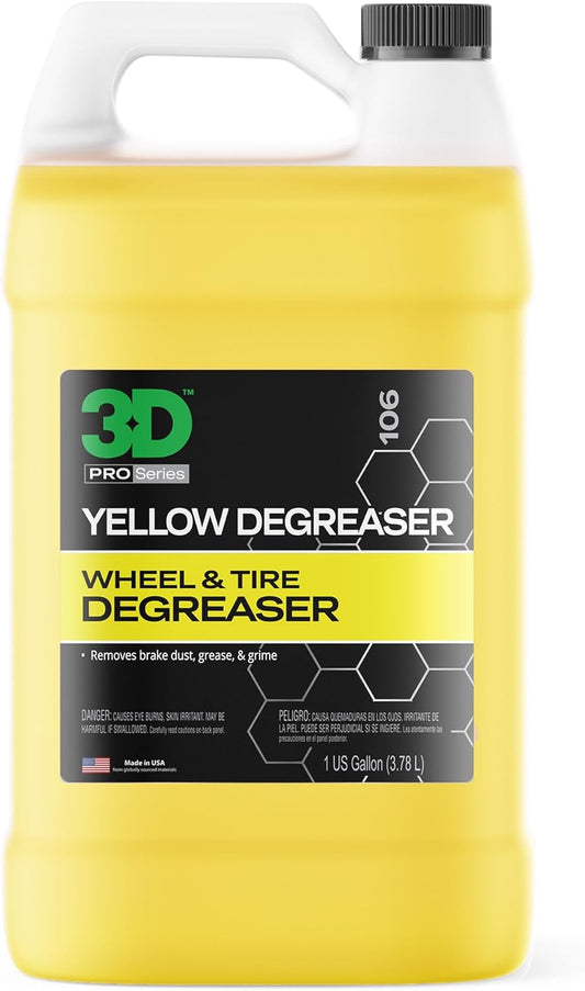 3D Yellow Degreaser – Non-Acid Wheel & Tire Cleaner Spray for Brake Dust, Grime & Tire Dressings – Safe for All Wheels & Whitewalls - 1 Gallon