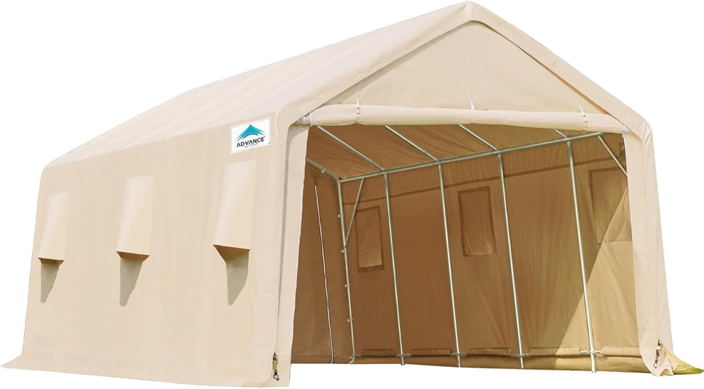 ADVANCE OUTDOOR 13x20 ft Garage Tent Carports with 2 Roll up Doors & Vents Outdoor Portable Storage Shelter for Vehicle Truck Boat Anti-UV Snow Resistant Waterproof, Beige