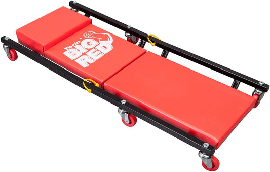 BIG RED 36" 2-Piece Padded Rolling Garage/Shop Creeper, Mechanic Cart with Headrest and 6 Casters, Red TR7565R Torin