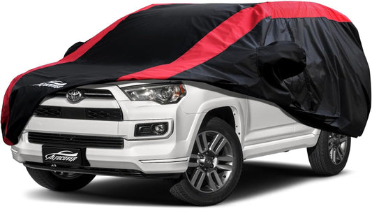 Toyota 4Runner Car Cover Waterproof All Weather with Red Strip Design, Custom Fit for Toyota 4Runner 2003–2025, 4Runner Accessory with Door Zipper & Windproof Straps