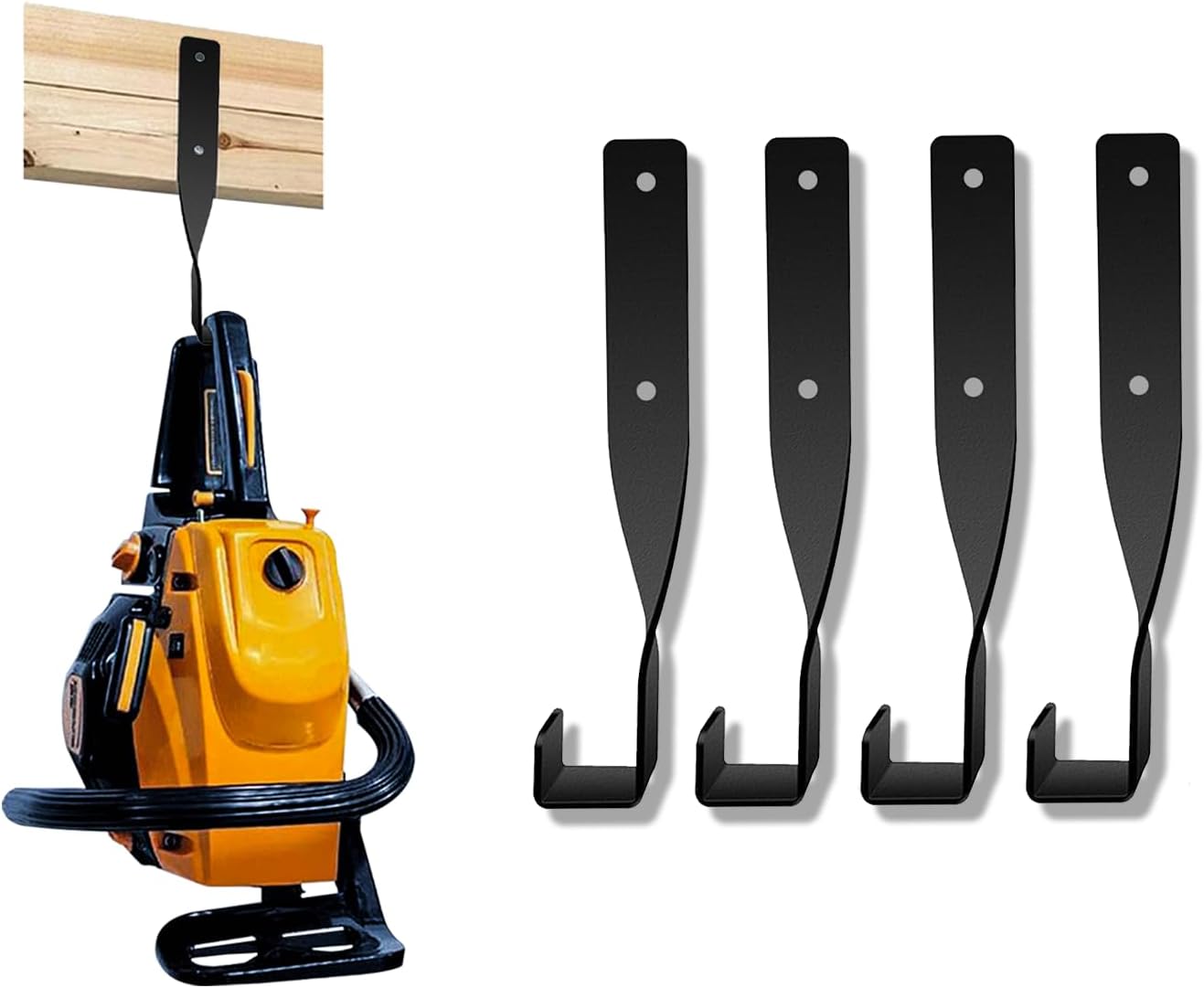 4PCS Chainsaw Wall Mount Storage Rack, Heavy-Duty Chainsaw & Tool Wall Mount Holder, Weed Eater String Trimmer Hanger, Backpack Blower Storage Hooks for Garage Organization