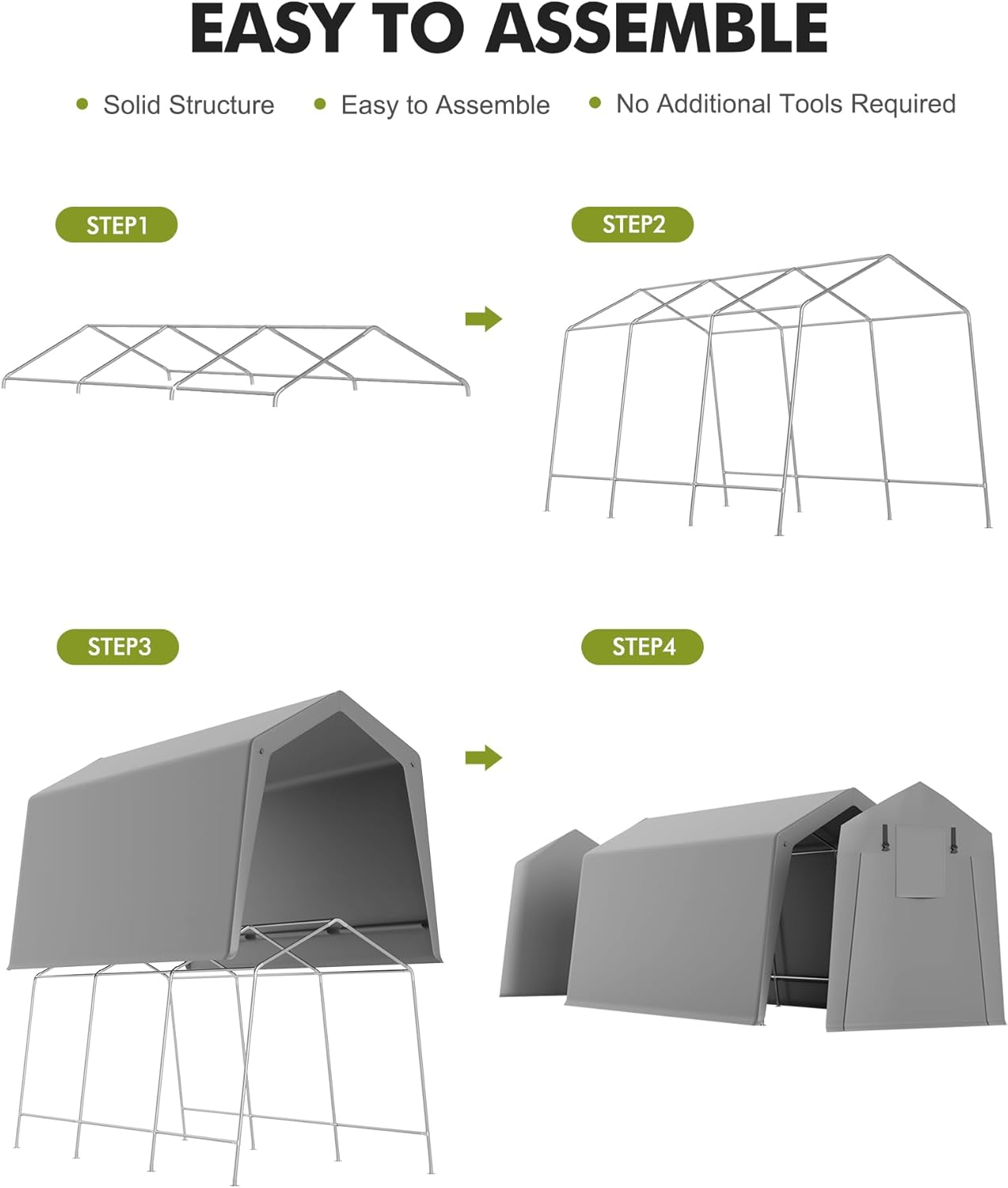 7 x 15 ft Carport Storage Shed, Portable Garage with Roll-up Zipper Door, Heavy Duty Waterproof Tarp, Storage for Motorcycle, Bike, Firewood, Garden Tools