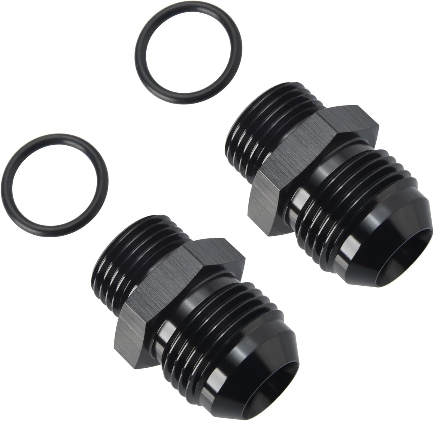 12AN Male Flare to 8AN 8 ORB O-ring Boss Fuel Rail Adapter Fitting Aluminum Black, Pack of 2