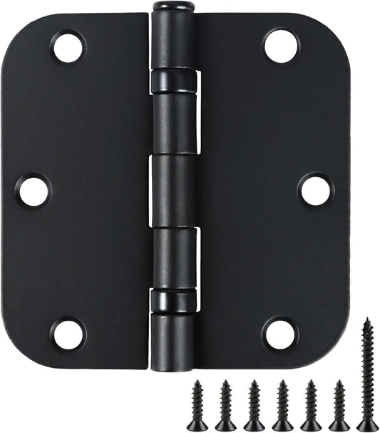 12 Pack Anti Squeak Matte Black Door Hinges 3.5 Inch 5/8" Radius Round Ball Bearing Interior 3-1/2"Flat Bifold Standard Bedroom Indoor for Doors 3 ½" Hardware Essentials House Home Decor Accessories