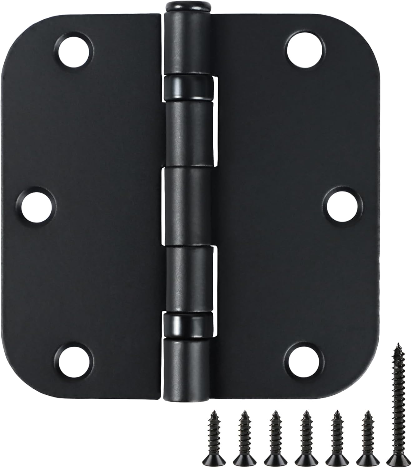 3 Pack Rounded Matte Black Door Hinges 3.5 Inch 5/8" Radius No Squeak Ball Bearing Interior 3-1/2"Flat Iron Bifold Residential Standard Bedroom Indoor for Doors 3 ½" Hardware Control House Home Decor