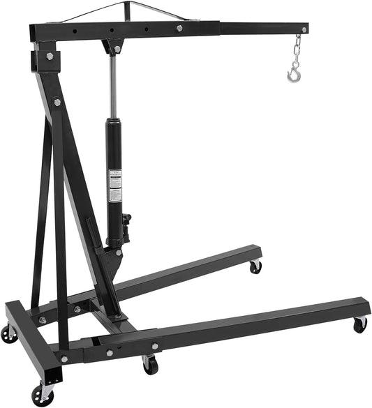 Folding Engine Crane 1 Ton Folding Engine Hoist 2200lbs Heavy Duty Hydraulic Pickup Truck Crane with 6 Iron Caster Wheels for Garage, Workshop - 2 Package