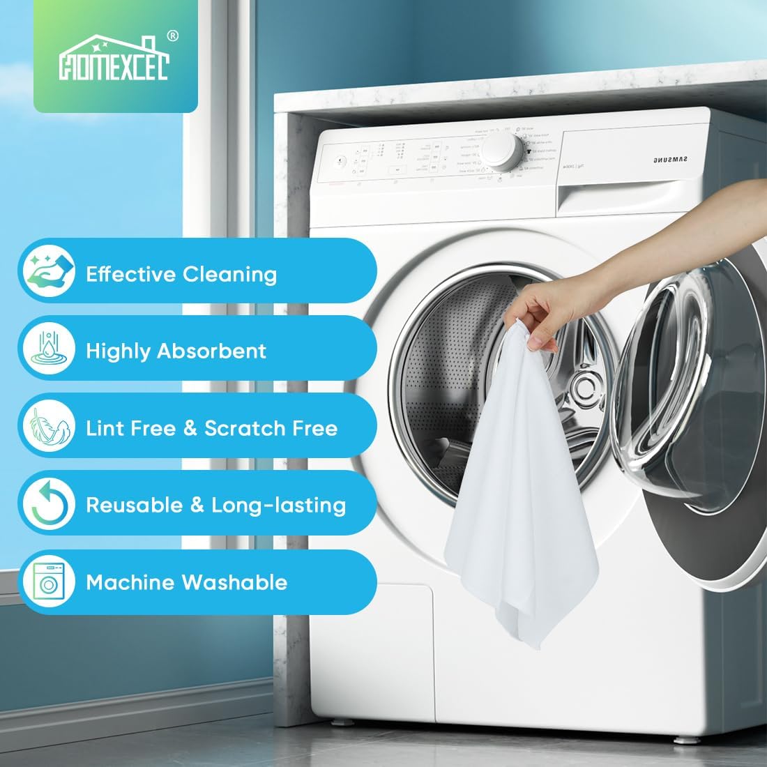 HOMEXCEL White Microfiber Cleaning Cloth, 24 Pack Cleaning Towels for Kitchen, Lint Free, Scratch-Free, Highly Absorbent, and Reusable Cleaning Rags for House, Window and Glass, Cars, 11.5 X11.5 inch