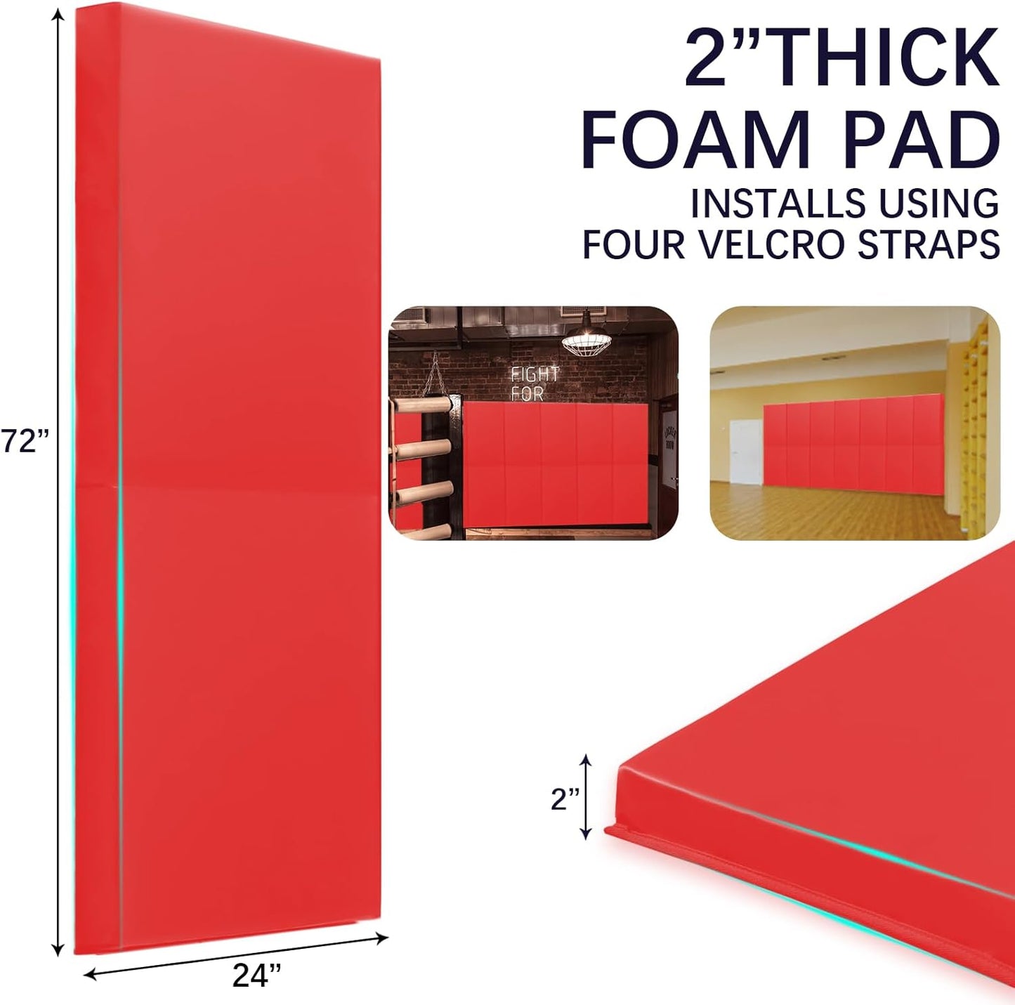 PROGOAL 60"/72" High Gym Wall Padding 2"/4" Thick Foam Basketball Court Wall Mount Protector for Garage Taekwondo Babyroom - Durable Waterproof Anti-Cushion