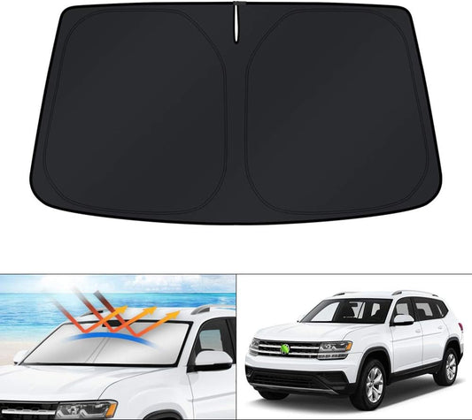 KUST Windshield Sun Shade for Volkswagen Atlas Accessories 2018-2024 2025 VW Atlas Cross Sport Sunshade Foldable Sun Visor Protector Blocks UV Rays Keep Your Car Cooler