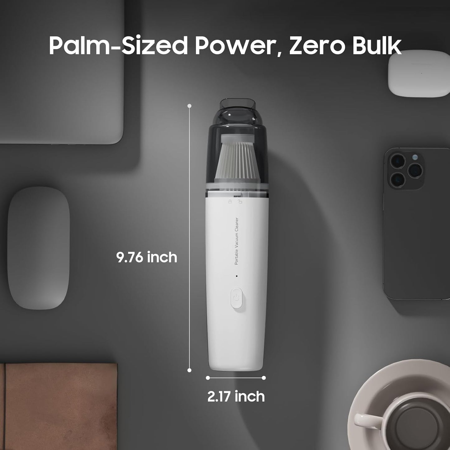 Handheld Vacuum Cordless, Car Vacuum Cleaner Portable with HEPA Filter, 2 Suction Modes, Mini Hand Held Vacuum Rechargeable for Car, Home, Pet Hair, Office, Desk, Keyboards (White)