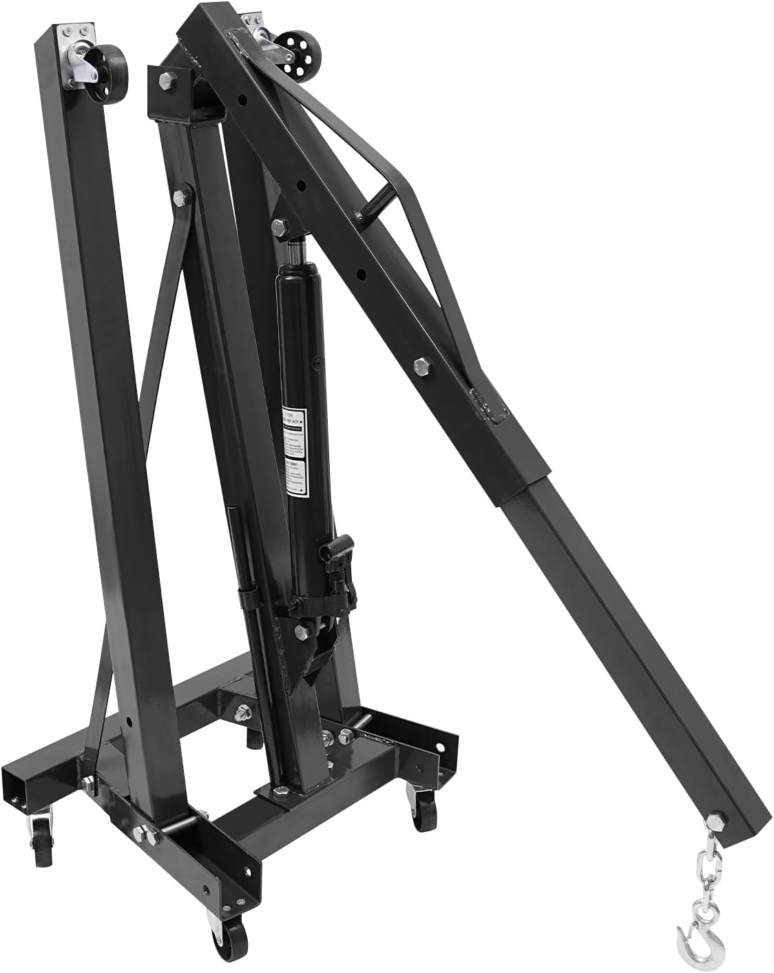 LOYALHEARTDY 1 Ton Hydraulic Engine Hoist, Folding Engine Lift with 6 Wheels, Heavy Duty Steel Shop Engine Crane, Cherry Picker Engine Hoist for Garage, Workshop, 2200 LBS (Black, 1 Ton)