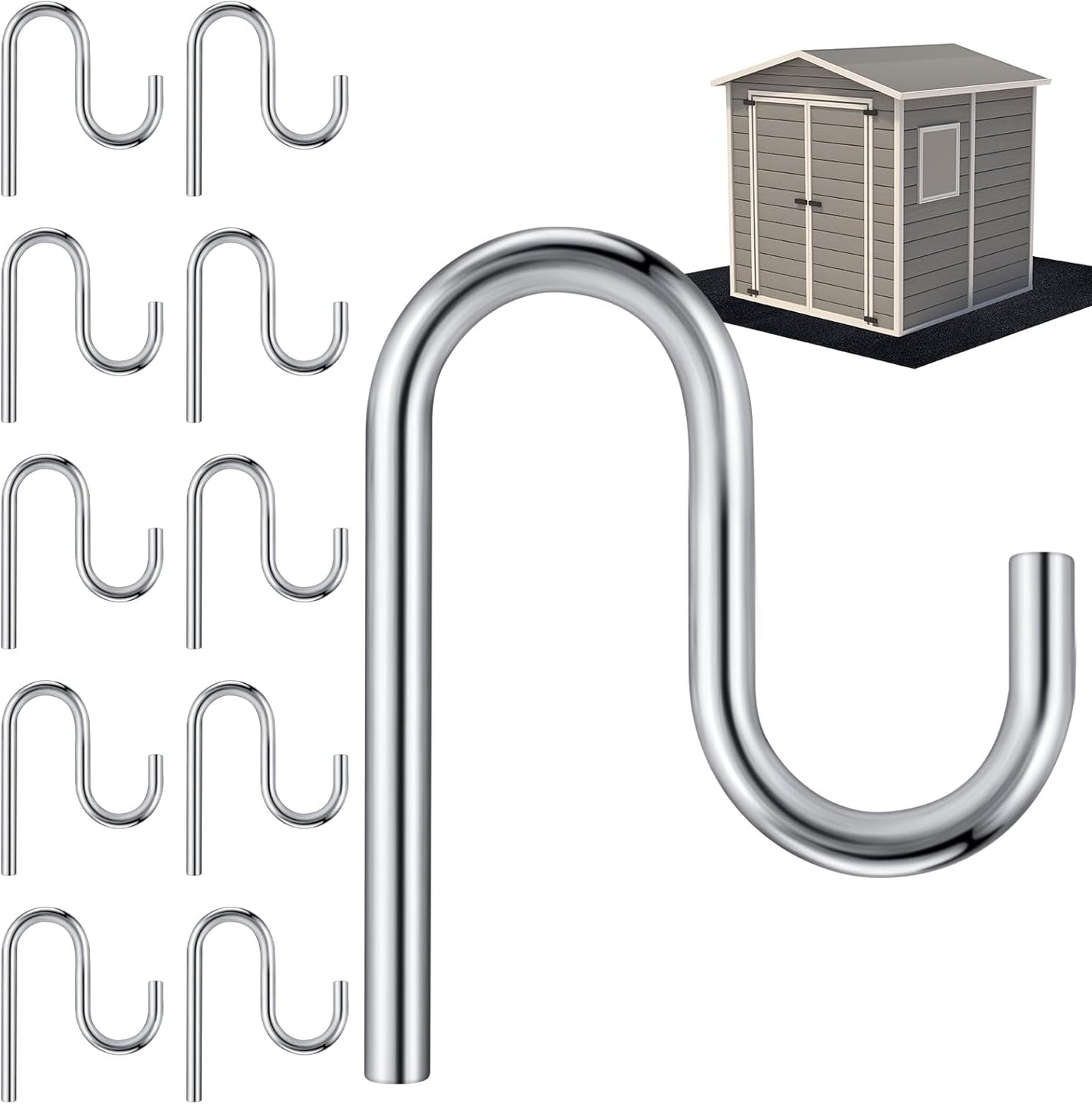 Blulu 10 Pcs 2'' Long Shed Hooks Shed Accessories for Hanging Heavy Duty Individual Utility Hooks Universal Wall Mounted J Utility Hangers for Tools Shovels Rakes Storage (Silver)