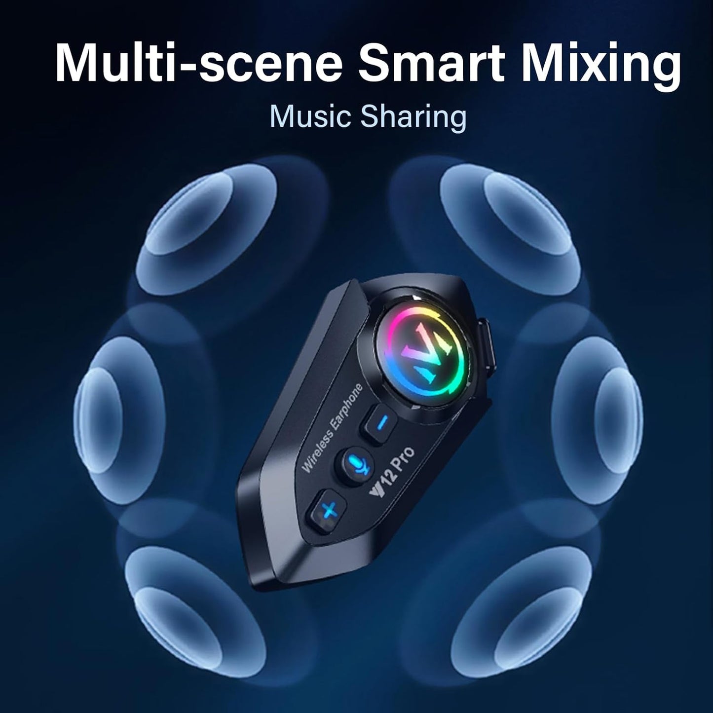 Motorcycle Helmet Headset Speakers Headphones with 2 Way Intercom 550 Yards,HiFi Sound,Noise Cancellation,Music Share,FM,Easy to Connect/Use,IP56 Waterproof,Voice Assistant