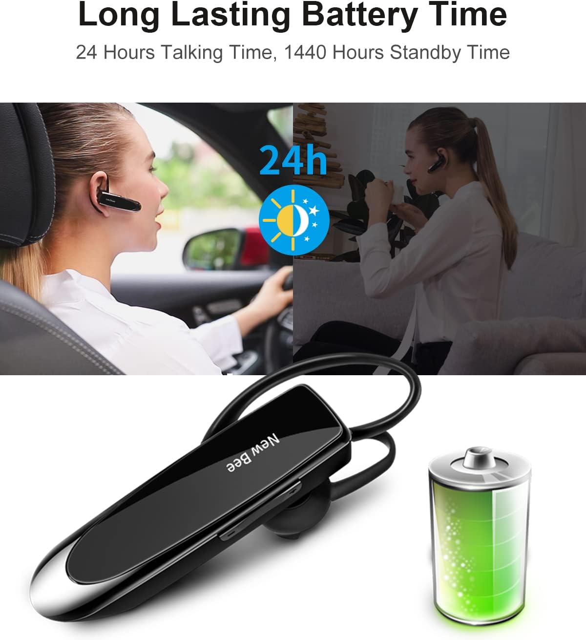 [2 Pack] Bluetooth Earpiece Wireless Handsfree Headset V5.0 24 Hrs Driving with Mic 60 Days Standby Bluetooth Headset for iPhone Android Samsung Driver