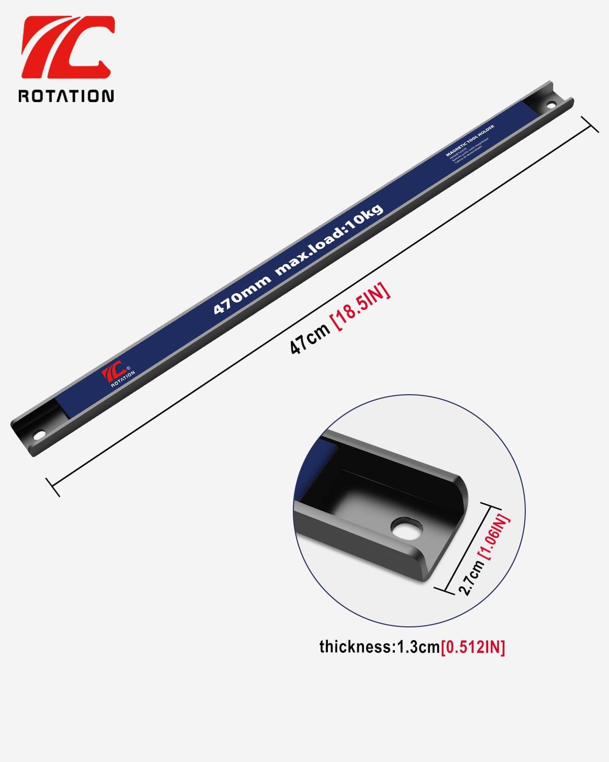 ROTATION 18.5" Magnetic Tool Holder - Heavy Duty Garage Workshop Organizer, Strong Magnet Strip for Wrenches & Screwdrivers, with Mounting Hardware