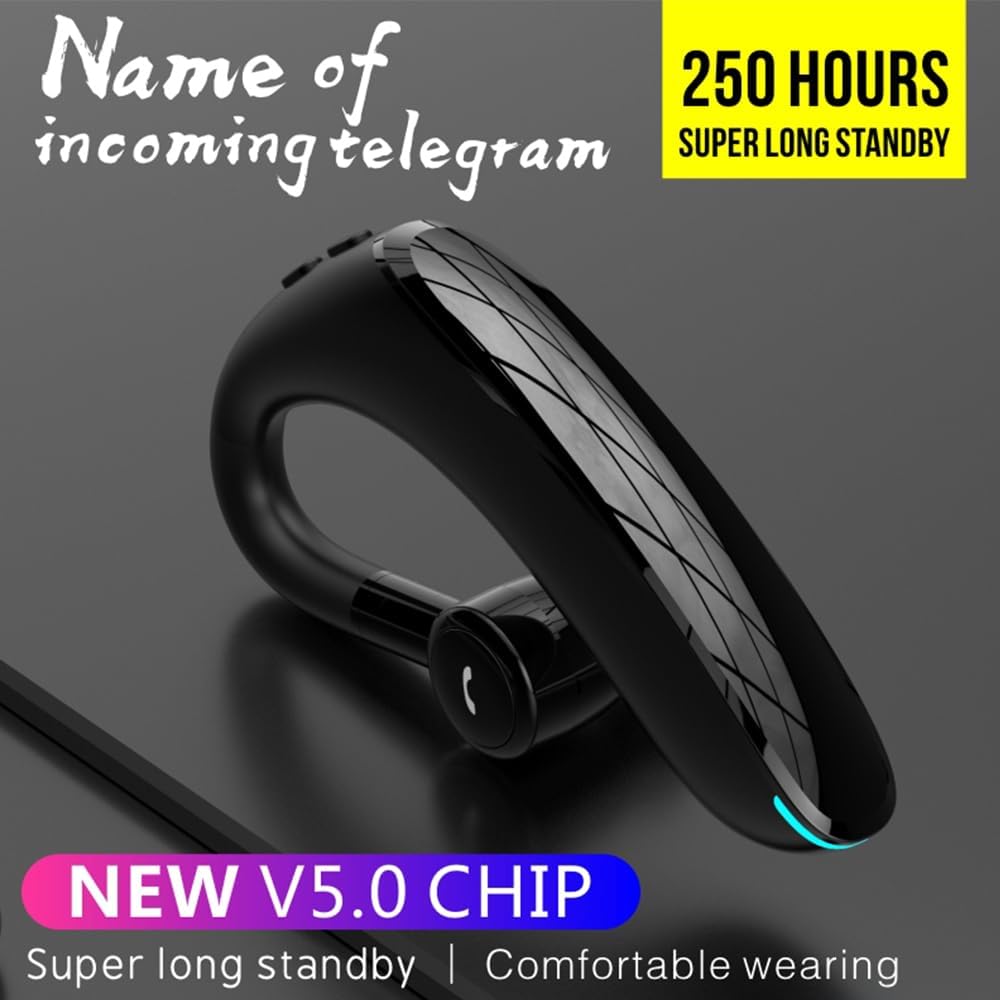 IHAO Bluetooth Earpiece Headphone Dual Noise Cancelling Mic Painless Open-Ear Handsfree Headset Stereo Sound Left/Right Changeable Earhook Earphones for Driving/Business/Gym-Single Ear F900 Black