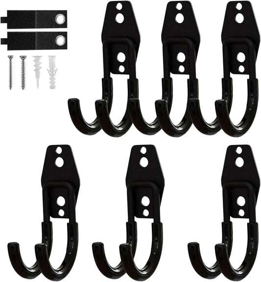 Garage Hooks, 6 Pack Small Round Wall Hooks for Hanging Heavy Duty Ladders, Bikes, Tools Ideal for Garage, Garden, Basement Utility Room Storage (Black)