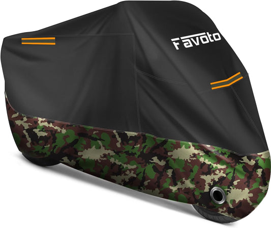 Favoto Motorcycle Cover 96.5 inches Length All Season Universal Weather Waterproof Rain Sun Outdoor Protection Night Reflector with Lock-Holes Storage Bag Motorbike Vehicle Cover