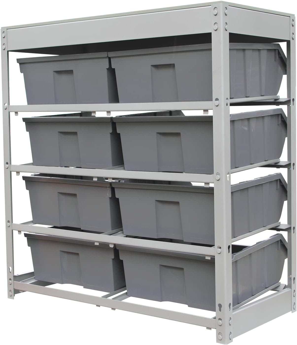 King's Rack Bin Rack Boltless Steel Storage System Organizer with Plastic Bins (4 Tier - 8 Bin)
