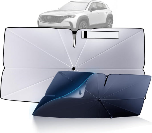 Windshield Sun Shade Umbrella for 2023-2025 Mazda CX-50 Accessories: Custom Fit 240T Silver, Double Thickened, Foldable Sunshade Window Sun Visor, Ultimate 99% UV Blocking for Base, Select, Preferred