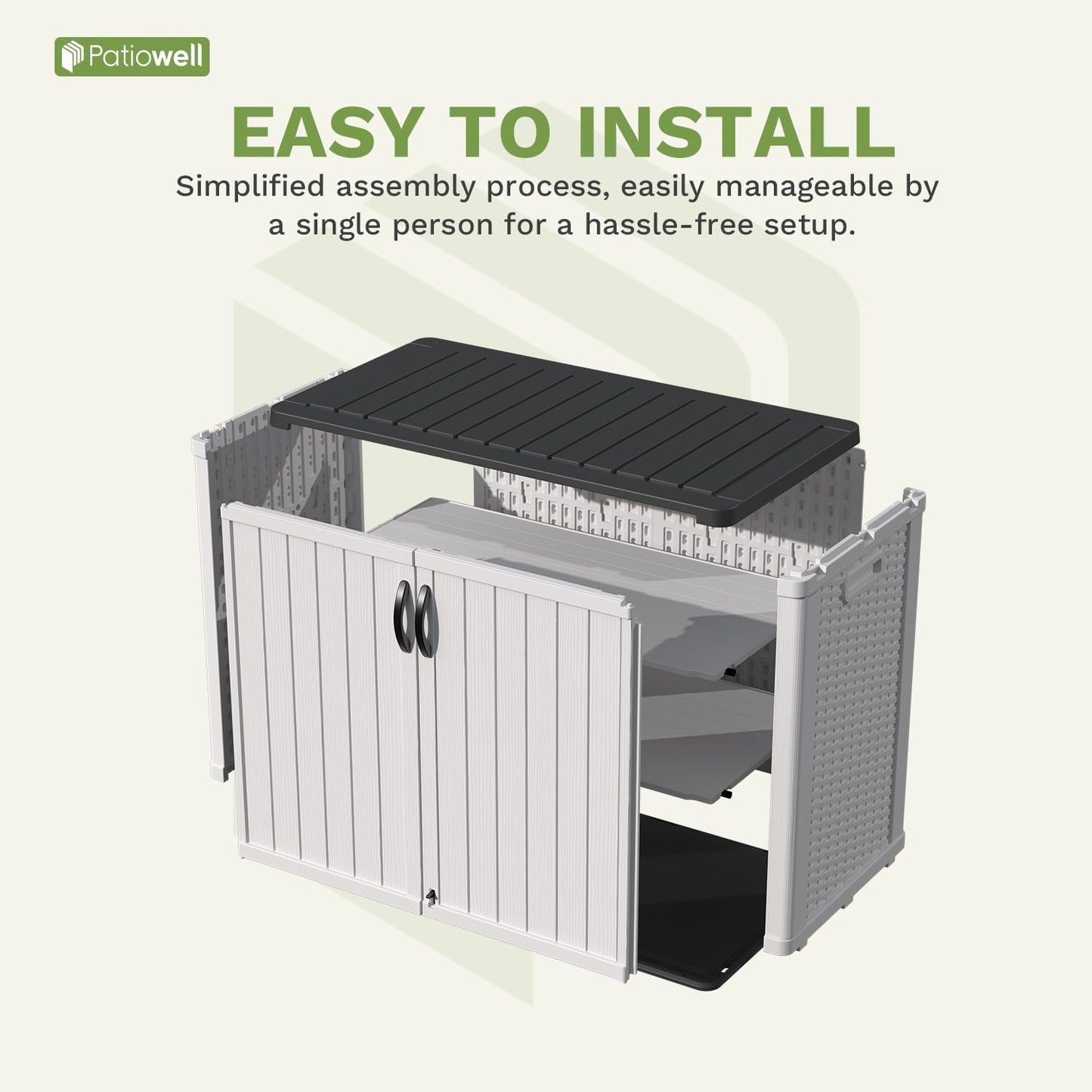 Patiowell 26 Cu.ft Plastic Outdoor Storage Shed w/o Shelf, Lockable Waterproof Horizonal Storage Cabinet Tool Box for Patio, Garden Tools, Garbage Cans, Pool Supplies, White(Not Include Shelves)