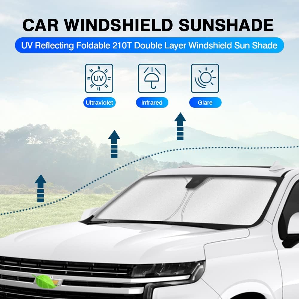 KUST Windshield Sun Shade for Chevrolet Tahoe Accessories 2021-2024 2025 Window Sunshade Sun Visor Protector Foldable Blocks UV Rays Keep Your Car Cooler
