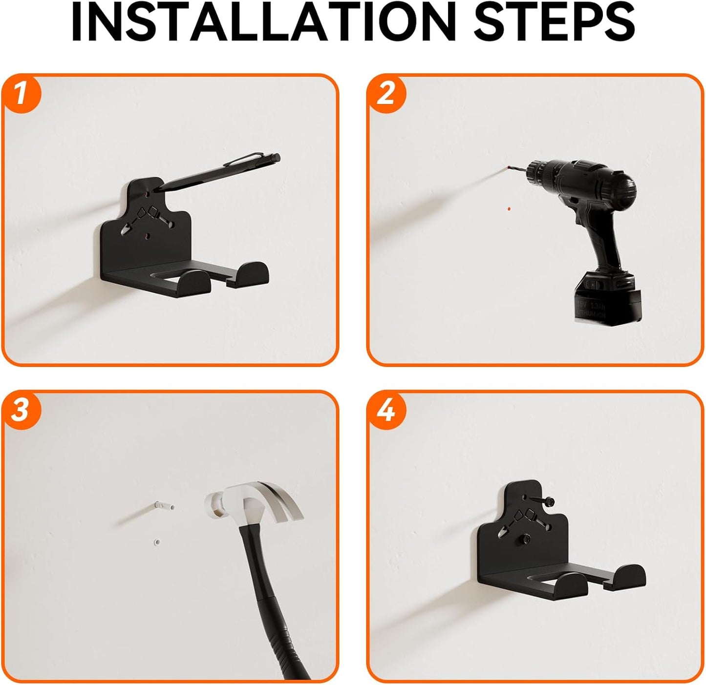 Garage Organization Storage Trimmer Rack, Garden Power Tool Hanger for Grass Trimmer, Hedge Trimmer, Garden Tools, Heavy Duty Weed Whackers Holder Wall Mounted Tool Organizer, 4 Packs