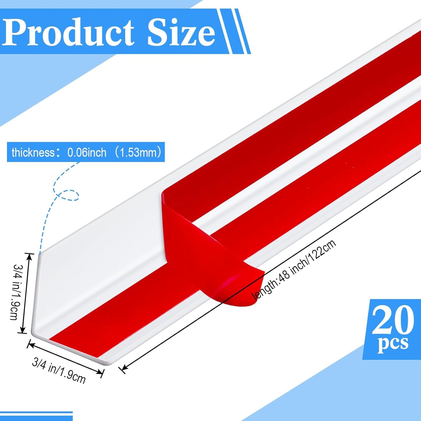 Sasylvia 20 Pcs Wall Corner Protector Guards, 3/4 x 48 Inches Self Adhesive Vinyl Corner Trim Molding, Avoid Scratching Scuffs, Ease Install & Cleaning for Door Countertop Furniture Protection