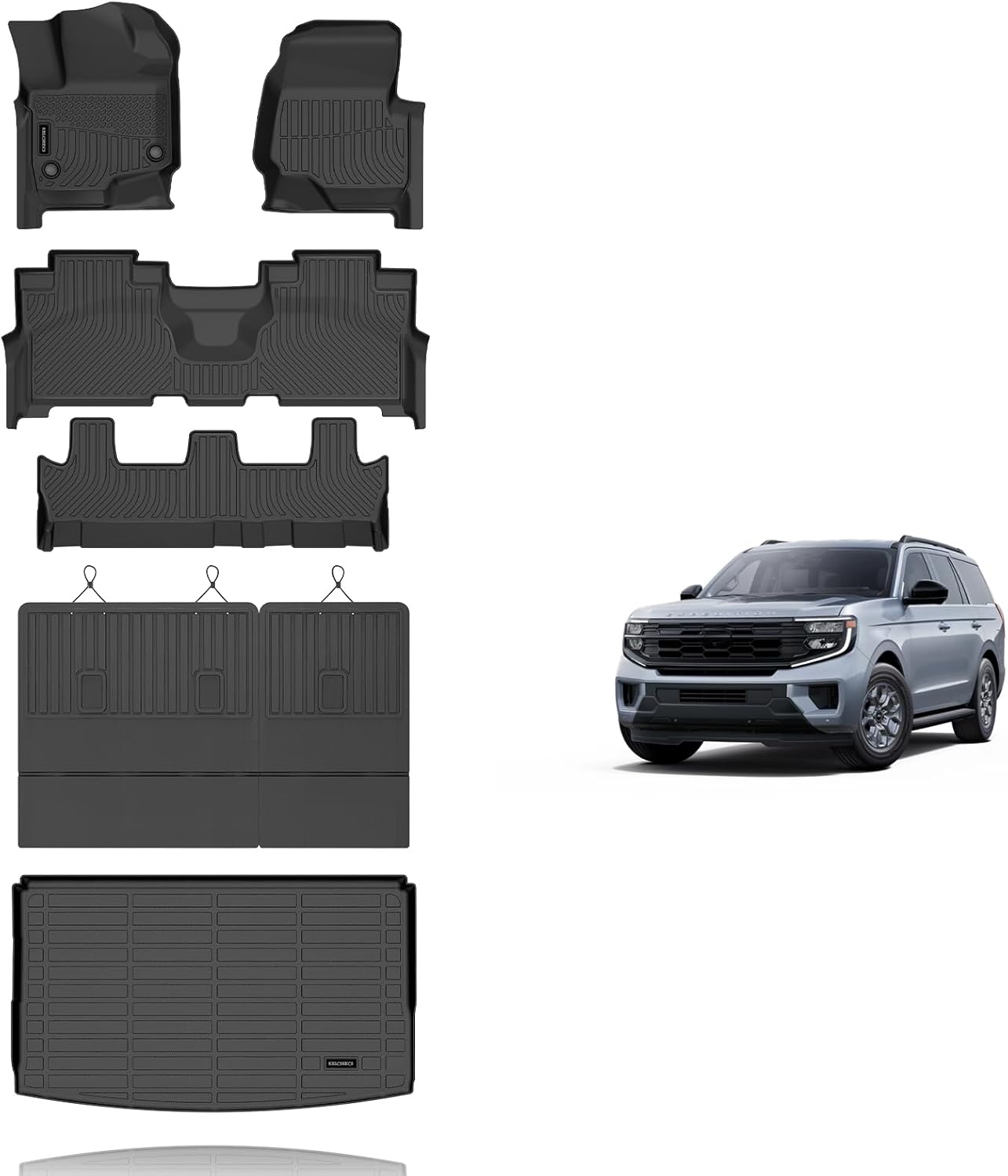 KELCSEECS® Floor Mats & Cargo Liner with Seatback Mats for 2021-2025 Ford Expedition Max 8 Seats Bench Seating, All Weather Protection TPE Floor Liners Full Set Expedition Accessories Black