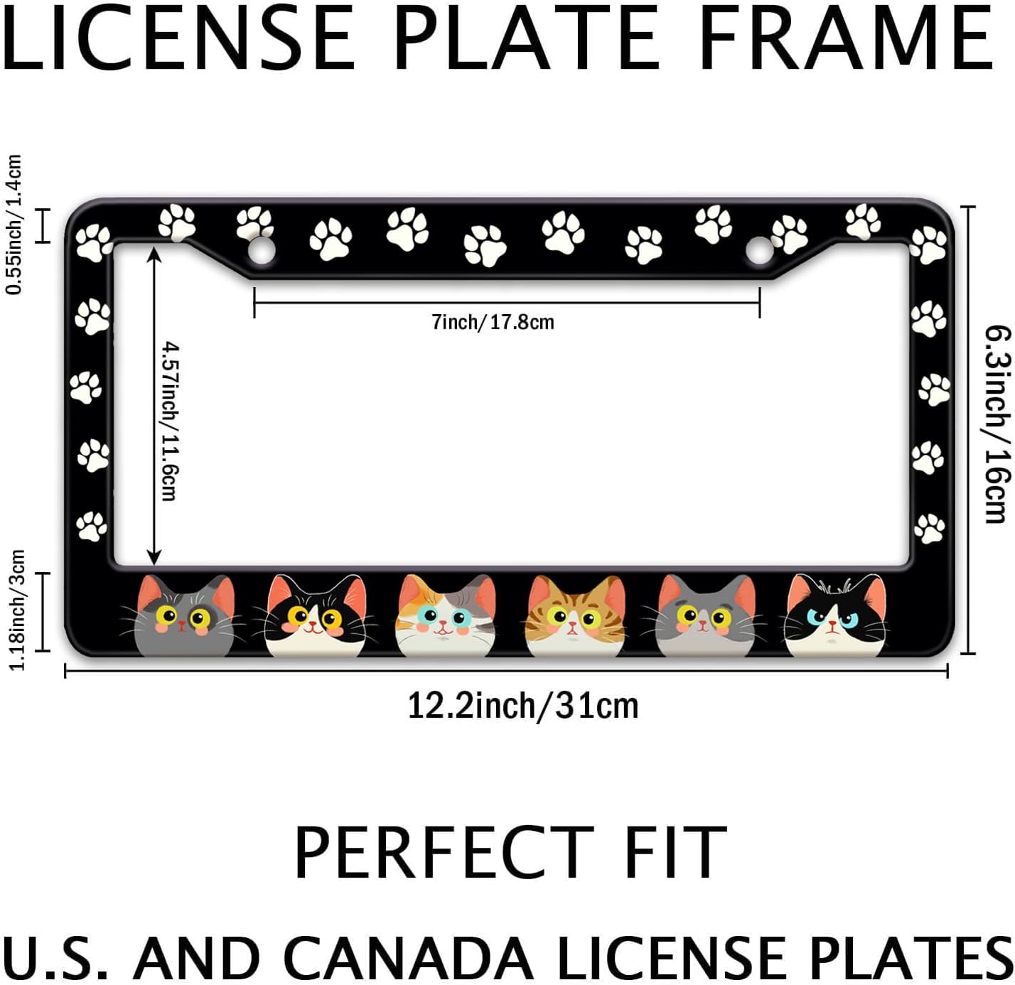 Cats Paw License Plate Frame, Cute Cartoon Cat Animal License Hloder Covers Tag, Metal Aluminum Rustproof Car Accessories for Us Canada Standard Women Men 2 Holes with Screw Caps