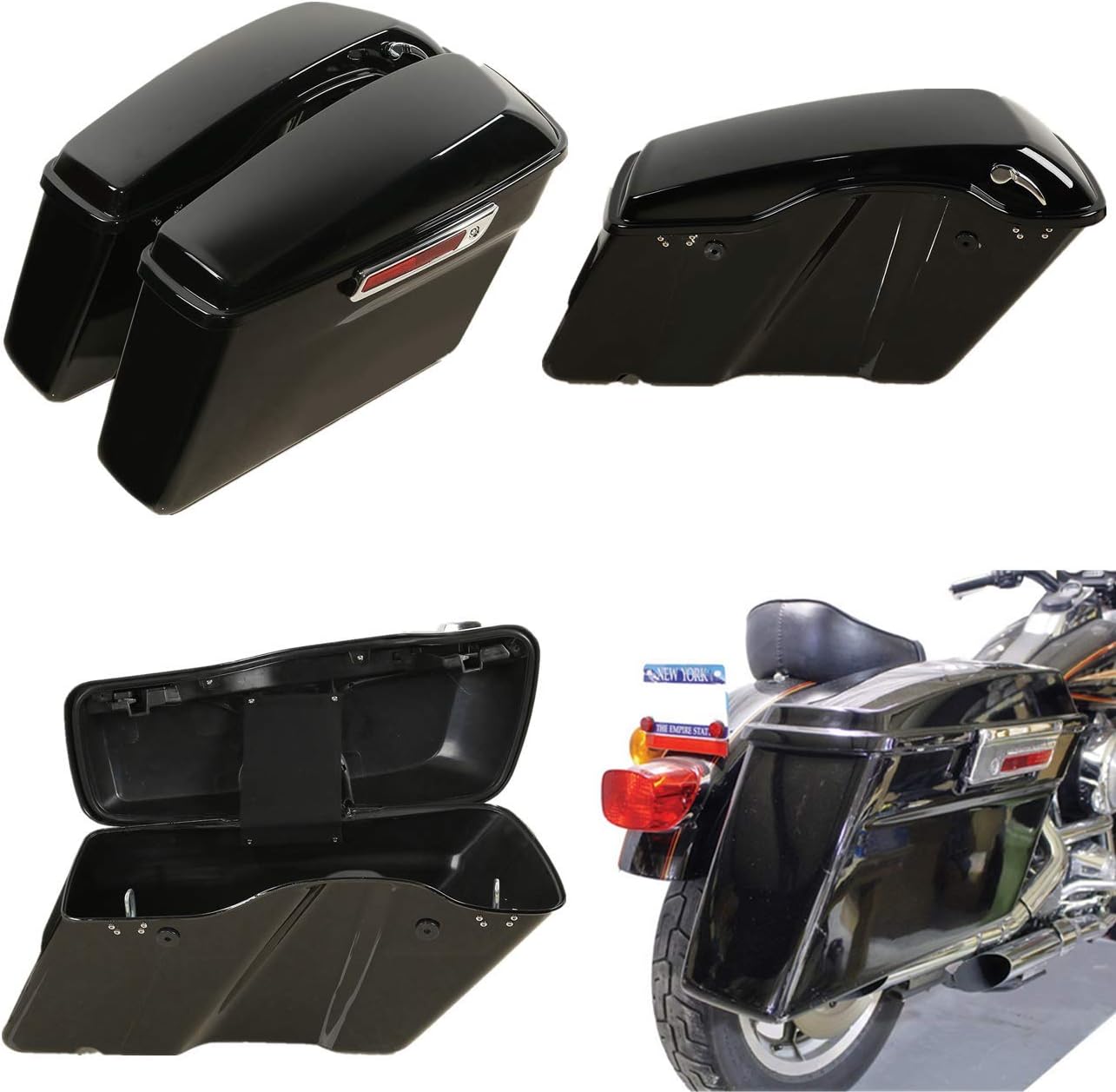 Green-L Vivid Black Hard Saddlebags with Chrome Latches Lock&Key Set Fit for Harley Touring Road King Street Glide Electra Ultra 2014-2024