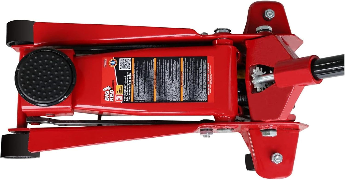 Heavy Duty Hydraulic Car Floor Jack with Quick Lift Pump for All Terrain Vehicles, 3 Ton Capacity, Red