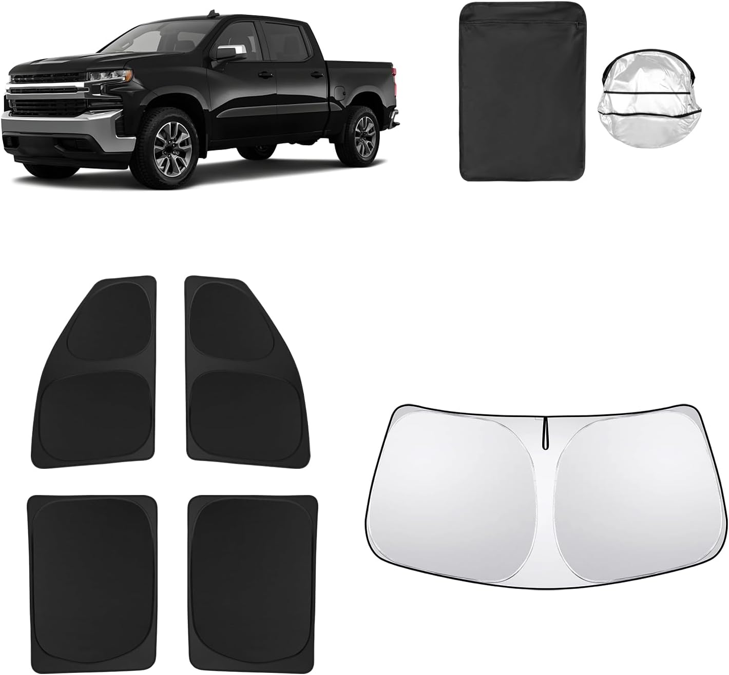 5pcs Car Window Shades for Chevrolet Silverado 2500 4WD LTZ 2020-2025 Accessories,Windshield Side Rear Full Sunshade,Sun Visor UV Blocking, Privacy Protection and Blackout for Camping Outdoor