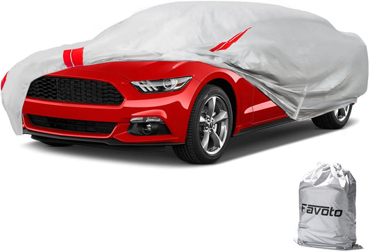 Favoto Car Cover Waterproof Outdoor - Custom Fit for Ford Mustang (1964-2024) All Weather with Reflective Stripe Snow Sun Dust UV Protection Full Exterior Cover