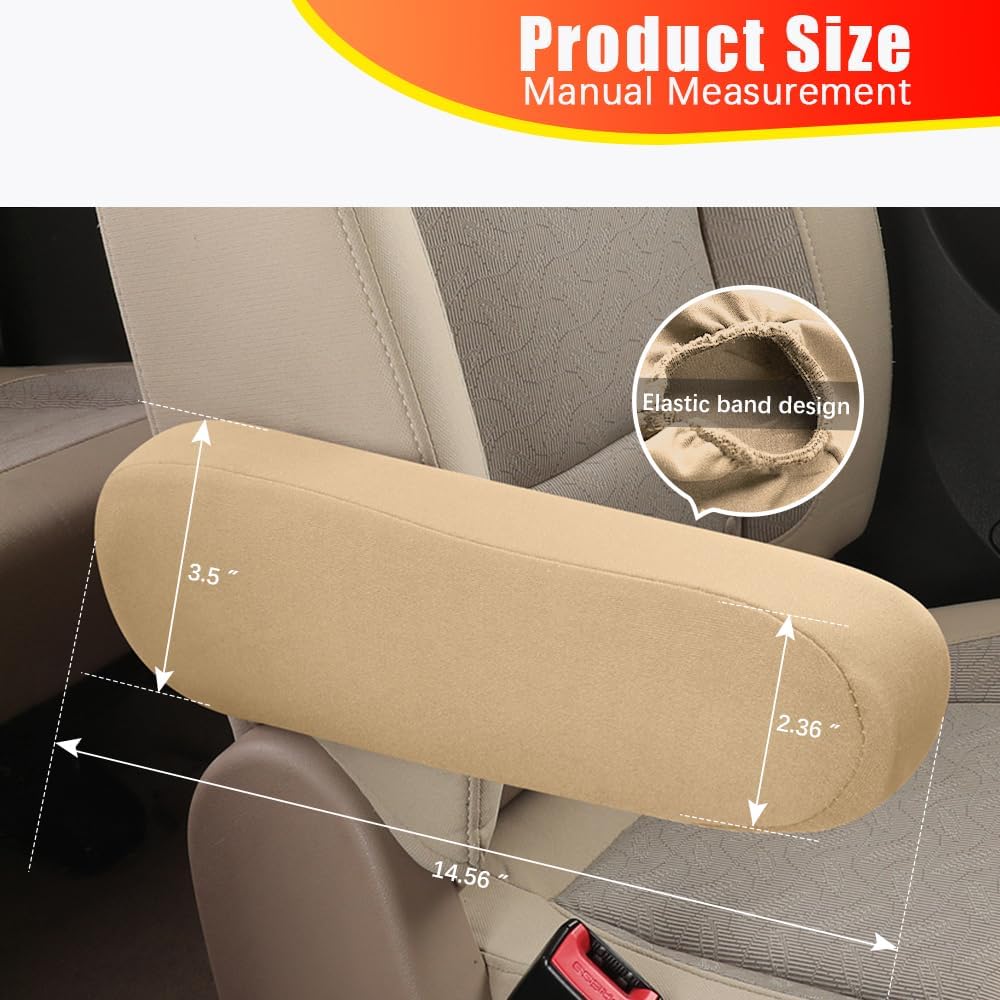 2PC Car Front Seat Armrest Covers,Universal Size Seat Arm Rest Cover,Flat Cloth Fabric Armrest Cover,Car Interior Accessories(Beige,1Pair)