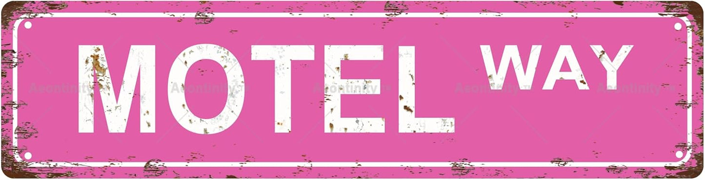 MOTEL WAY Vintage Metal Tin Street Sign Bar Cafe Garage Cave Home Room Wall Bathroom Farmhouse Garden Porch Patio Decor, 16 x 4 Inch