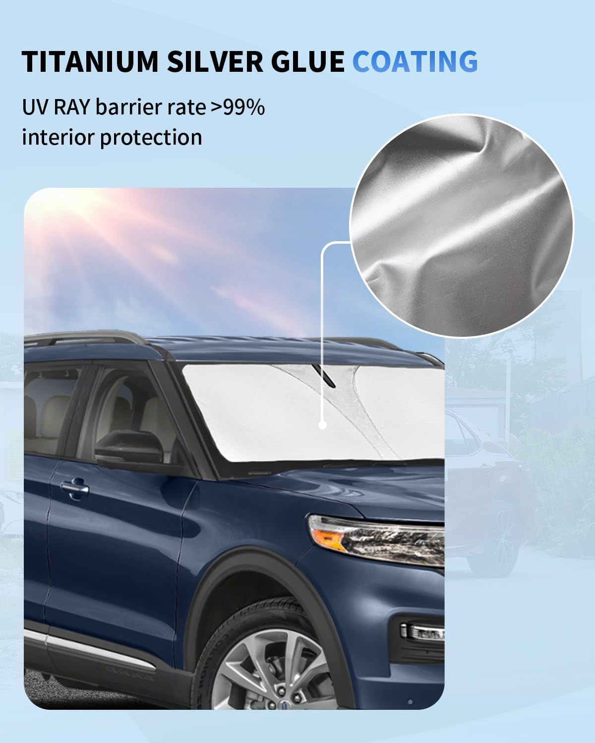 Windshield Sun Shade Sunshade for Explorer Front Windows Cover Fit for 2020-2023 2024 2025 Ford Explorer SUV, ST XLT, Limited, Platinum Accessories 240T Reflector Shield Protector Sun Visor Blocks UV