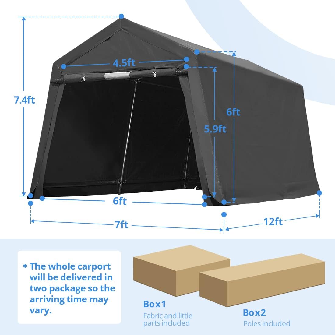 ADVANCE OUTDOOR 7x12 ft 2 Roll up Doors & Vents Outdoor Portable Storage Shelter Garage Tent Carport for Motorcycle ATV with Heavy Duty Metal Frame and Anti-UV Snow Resistant Waterproof Cover, Gray
