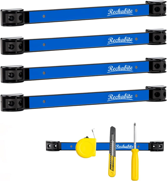 4 Pieces 12" Magnetic Tool Holder Strip, Blue Magnet Bar, Metal Tool Organizer Rack for Garage Organization, Easy To Install in Workshop, Mounting Screws Included